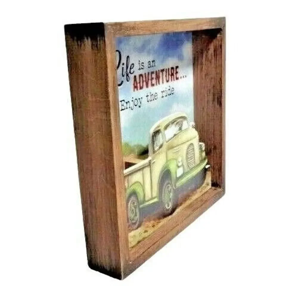 Life is an Adventure Picture Frame Antique Truck Wood Wall Plaque 3-D Art Print